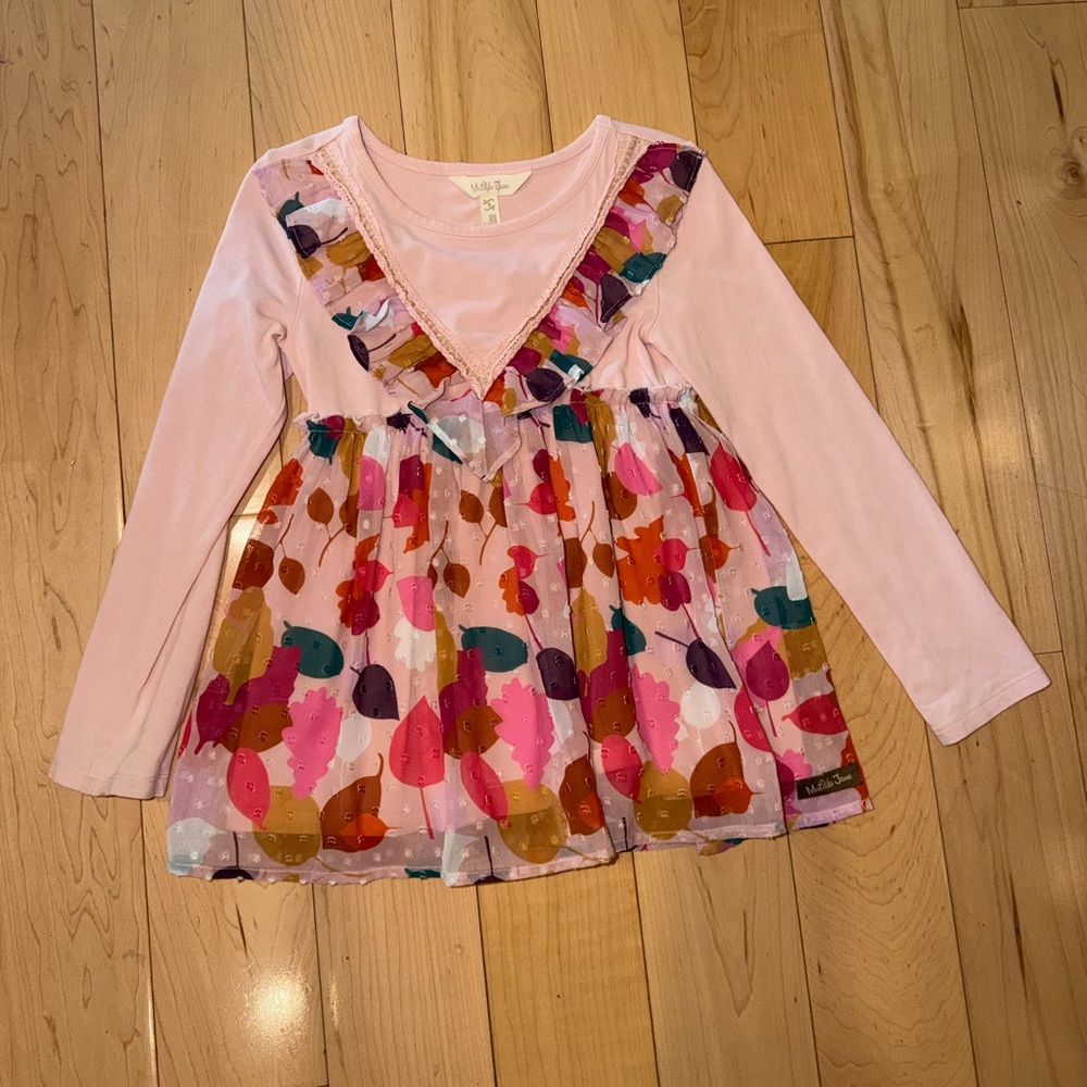 Matilda Jane Pink Long Sleeve Tunic with Colorful Leaf Overlay